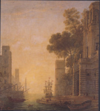Репродукция картины "the embarkation of st. paula in ostia" художника "лоррен клод"