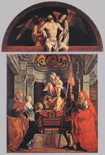 Репродукция картины "madonna and child with sts peter, christine, liberale, and jerome" художника "лотто лоренцо"