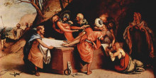 Копия картины "altar polyptych of san bartolomeo, bergamo, foot plate: entombment" художника "лотто лоренцо"