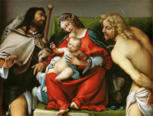 Картина "madonna with st. roch and st. sebastian" художника "лотто лоренцо"