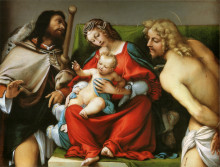 Репродукция картины "madonna with st. roch and st. sebastian" художника "лотто лоренцо"