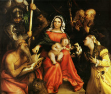Репродукция картины "mystic marriage of saint catherine of alexandria and saint catherine of siena" художника "лотто лоренцо"