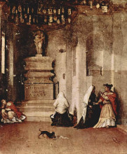 Репродукция картины "altar of st. lucia, footplate: st. lucia in prayer and the valediction of st. lucia" художника "лотто лоренцо"