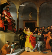 Картина "altar of st. lucia: st. lucia in front of the judges" художника "лотто лоренцо"