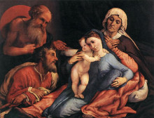 Картина "madonna and child with st. jerome, st. joseph and st. anne" художника "лотто лоренцо"
