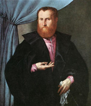 Репродукция картины "portrait of a man in black silk cloak" художника "лотто лоренцо"