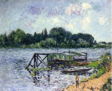 Картина "the laundry boat on the seine at herblay" художника "луазо гюстав"