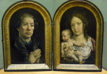Репродукция картины "the carondelet diptych: jean carondelet (left panel), virgin and child (right panel)" художника "мабюз"