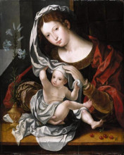 Копия картины "madonna and child playing with the veil" художника "мабюз"