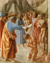Репродукция картины "baptism of the neophytes" художника "мазаччо"