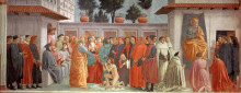 Картина "raising of the son of teophilus and st.peter enthroned" художника "мазаччо"