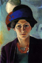 Репродукция картины "portrait of the artist&#39;s wife with a hat" художника "маке август"