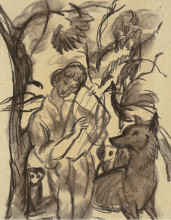 Копия картины "woman with lyre and dog" художника "маке август"