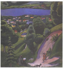 Копия картины "landscape on the teggernsee with a reading man" художника "маке август"