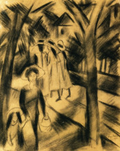 Картина "woman with child and girls on a road" художника "маке август"