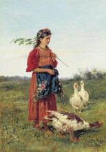 Копия картины "девочка с гусями" художника "маковский владимир"