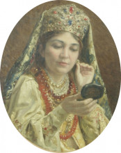 Картина "young lady looking into a mirror" художника "маковский владимир"