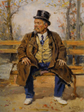 Репродукция картины "portrait of a man sitting on a park bench" художника "маковский владимир"