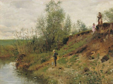 Репродукция картины "ловля рыбы" художника "маковский владимир"