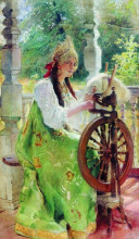 Копия картины "за прялкой (портрет дочери ольги)" художника "маковский константин"