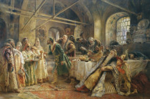 Копия картины "поцелуйный обряд (пир у боярина морозова)" художника "маковский константин"