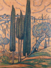 Репродукция картины "landscape with cypresses" художника "малеас константин"