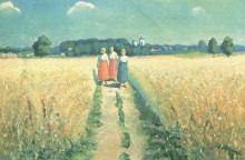 Копия картины "три женщины на дороге" художника "малевич казимир"