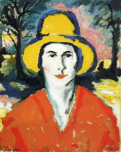 Репродукция картины "портрет женщины в желтой шляпе" художника "малевич казимир"