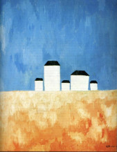 Репродукция картины "пейзаж с пятью домами" художника "малевич казимир"