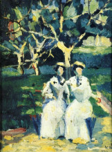 Копия картины "две женщины в саду" художника "малевич казимир"