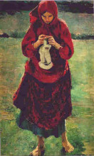 Репродукция картины "peasant girl knitting a stocking" художника "малявин филипп"