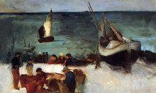 Копия картины "seascape at berck, fishing boats and fishermen" художника "мане эдуард"