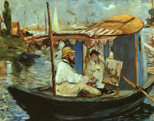Картина "monet in his studio boat" художника "мане эдуард"