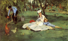 Копия картины "семья моне в их саду в аржантее" художника "мане эдуард"