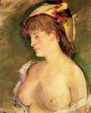 Репродукция картины "the blonde with bare breasts" художника "мане эдуард"