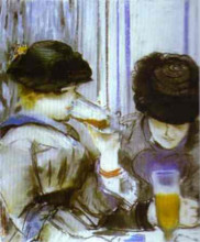 Репродукция картины "two women drinking bocks" художника "мане эдуард"