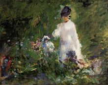 Картина "young woman among the flowers" художника "мане эдуард"