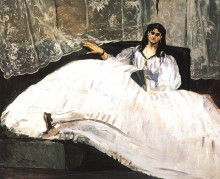 Копия картины "jeanne duval, baudelaire&#39;s mistress, reclining (lady with a fan)" художника "мане эдуард"