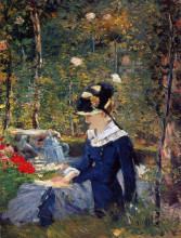 Репродукция картины "young woman in the garden" художника "мане эдуард"