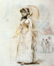 Картина "young woman taking a walk holding an open umbrella" художника "мане эдуард"