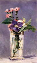 Репродукция картины "pinks and clematis in a crystal vase" художника "мане эдуард"