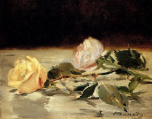 Картина "two roses on a tablecloth" художника "мане эдуард"