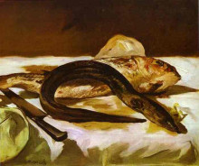 Репродукция картины "eel and red mullet" художника "мане эдуард"