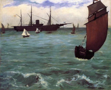 Копия картины "fishing boat coming in before the wind (the kearsarge in boulogne)" художника "мане эдуард"
