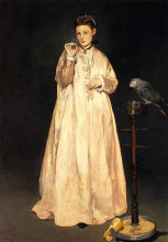 Репродукция картины "woman with a parrot" художника "мане эдуард"