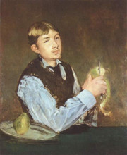 Картина "a young man peeling a pear (portrait of leon leenhoff)" художника "мане эдуард"