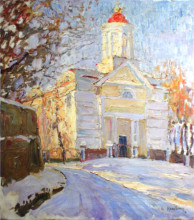 Репродукция картины "winter landscape with a church" художника "маневич абрам"