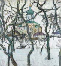 Репродукция картины "winter scene with church" художника "маневич абрам"