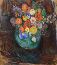 Репродукция картины "still life with green vase and flowers" художника "маневич абрам"