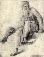 Картина "saint jerome reading with the lion" художника "мантенья андреа"